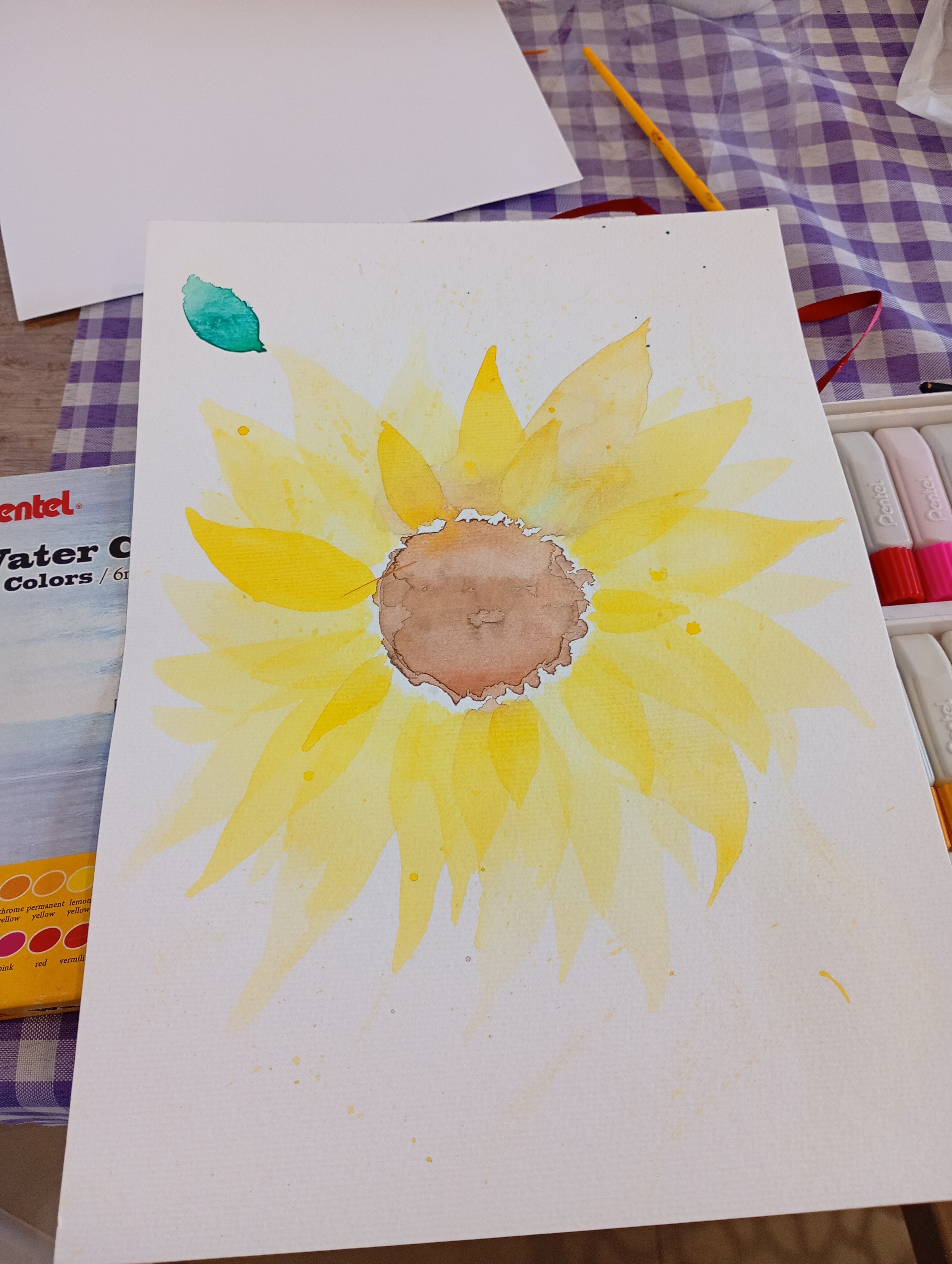 Aquarela de girassol pintada durante a oficina Criação Livre do Respiro Criativo